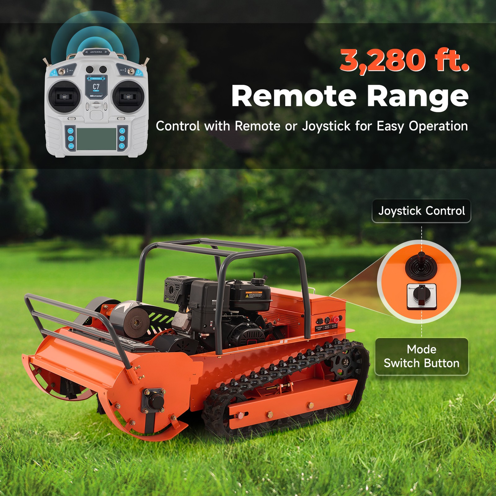 13.6hp Remote Control Lawn Mower Crawler Mower 45° Climbing 459cc 31.5" Width