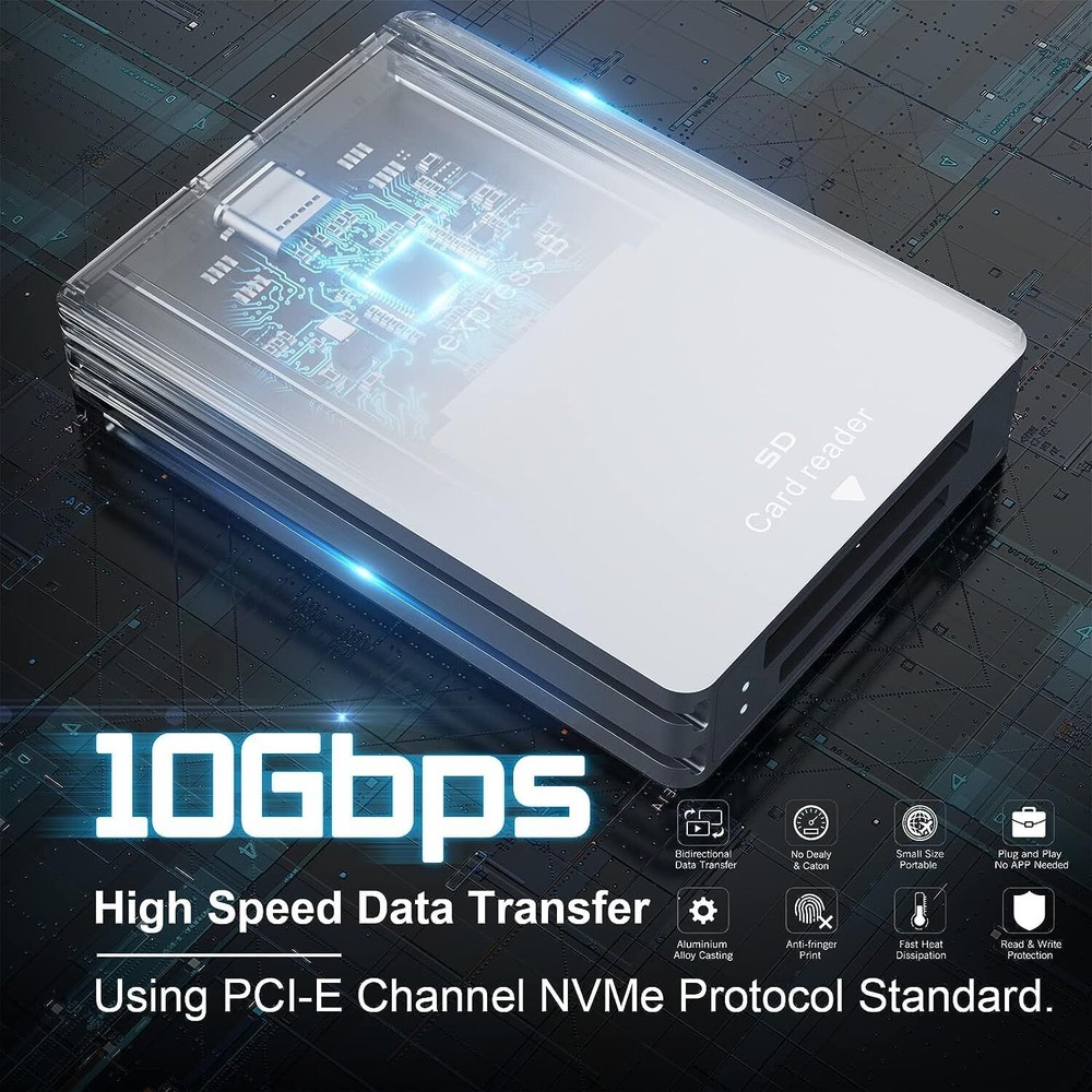 CFexpress Type B&SD Card Reader, USB 3.1 Gen 2 10Gbps Camera Reader Memory Card