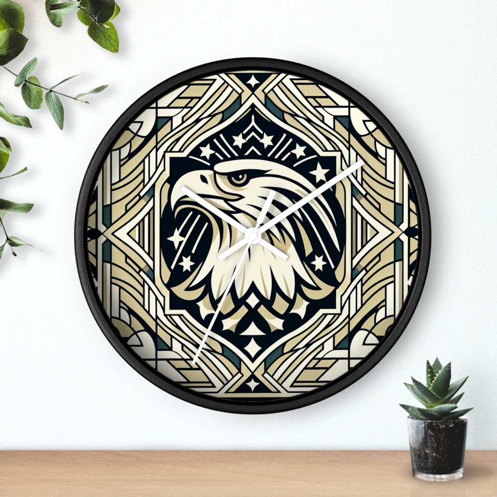Home Decor Wall Clock High Class Americana Art Deco Eagle Geometric Pattern