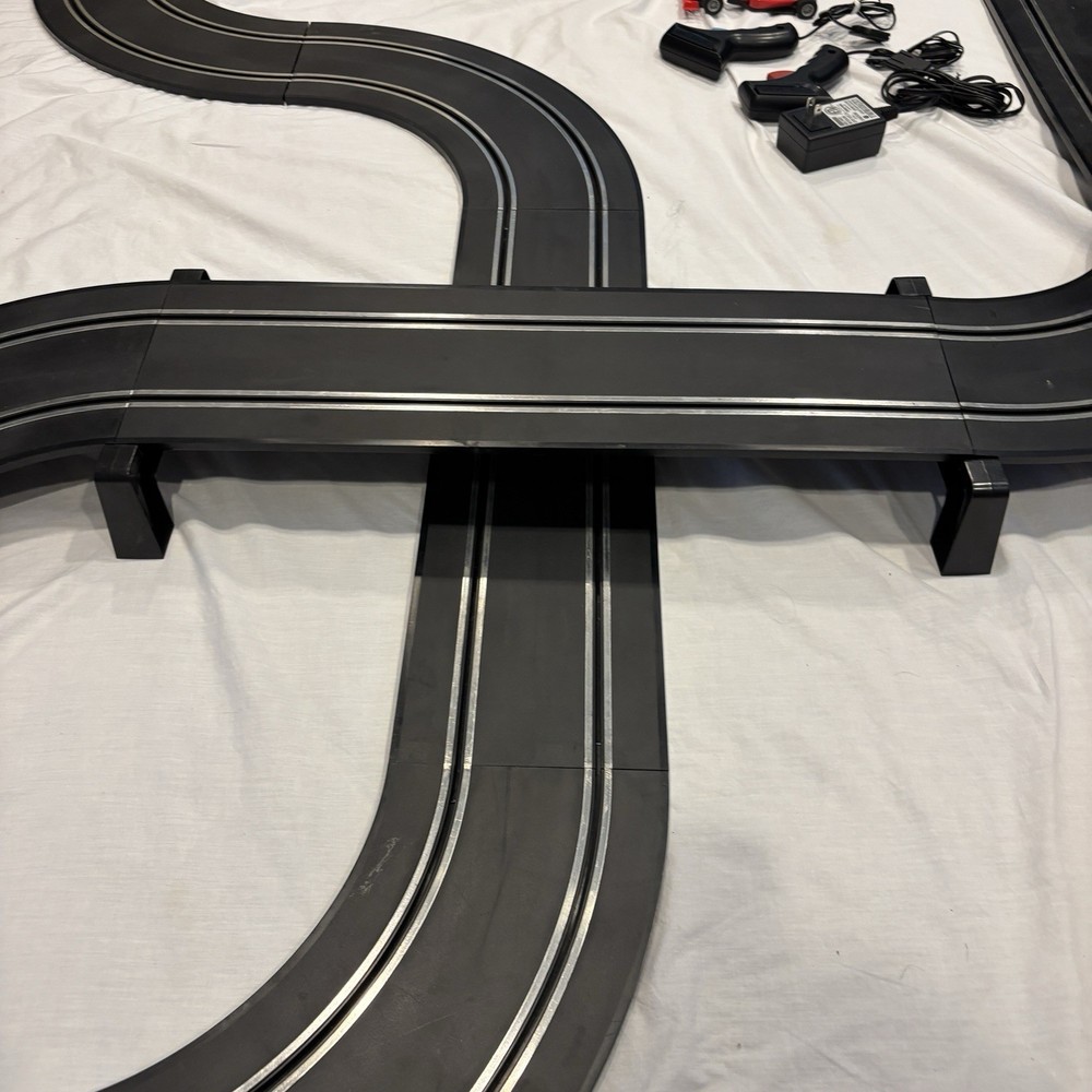Scalextric 1/32 11 Track, Power base, Controllers, AC Adapter, 2 Risers, Box