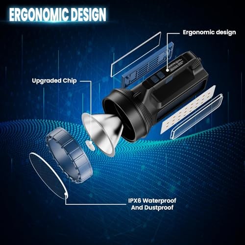 Solar Flashlight，Solar Powered Flashlight for Multi Function 8000 Lumens with 1