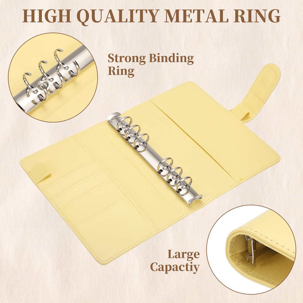 A6 PU Leather Binder Protector, 6 Ring Loose Leaf Notebook Shell, Yellow