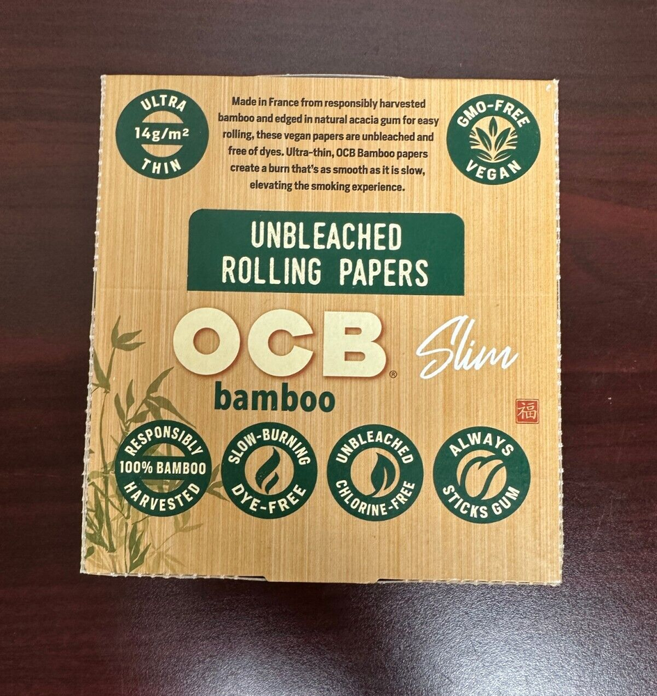 OCB BAMBOO Slim Cigarette Rolling Papers 24ct -FULL BOX