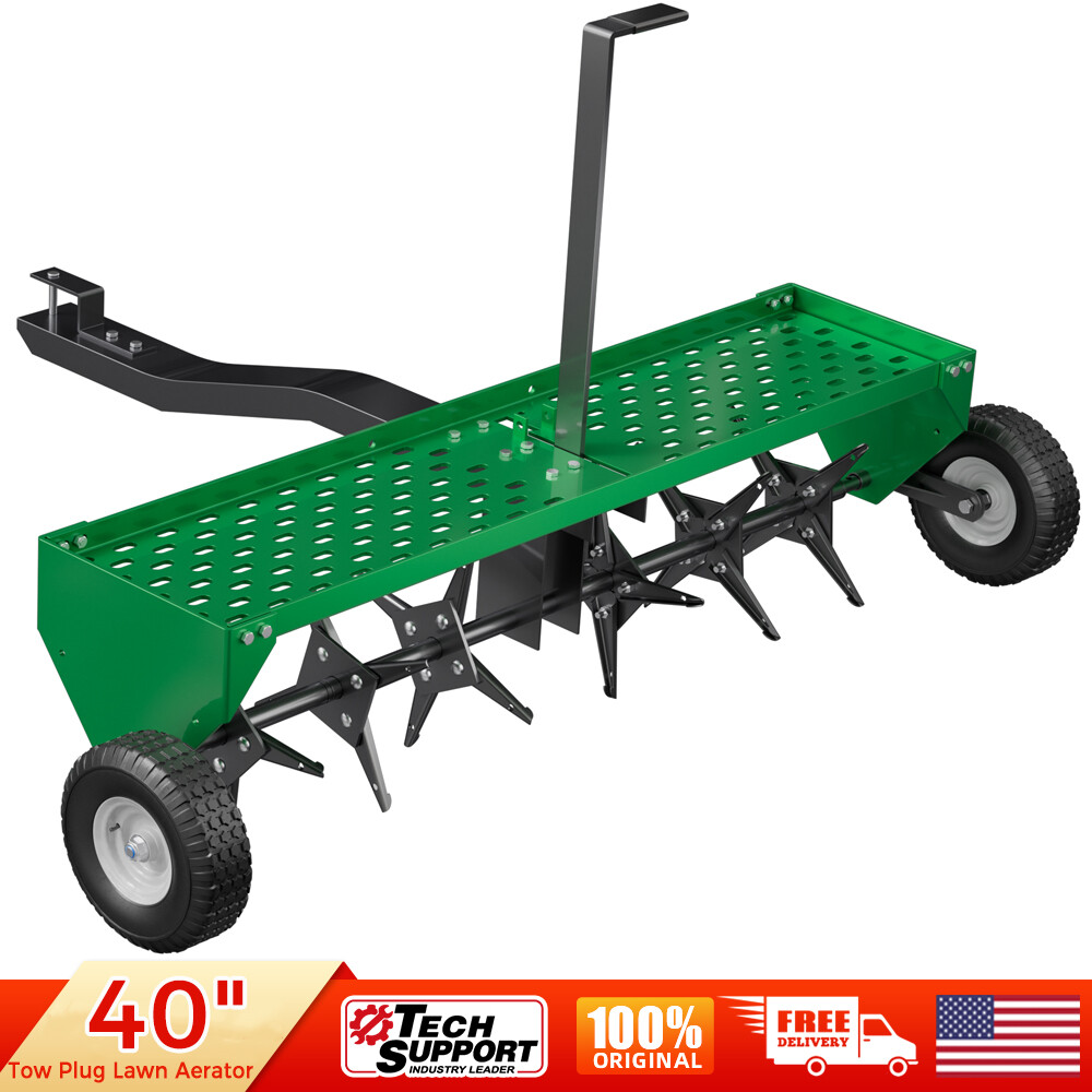 40" 101CM Tow Plug Lawn Aerator Lawn Spike Aerator Lawn& Garden Steel Heavy Duty