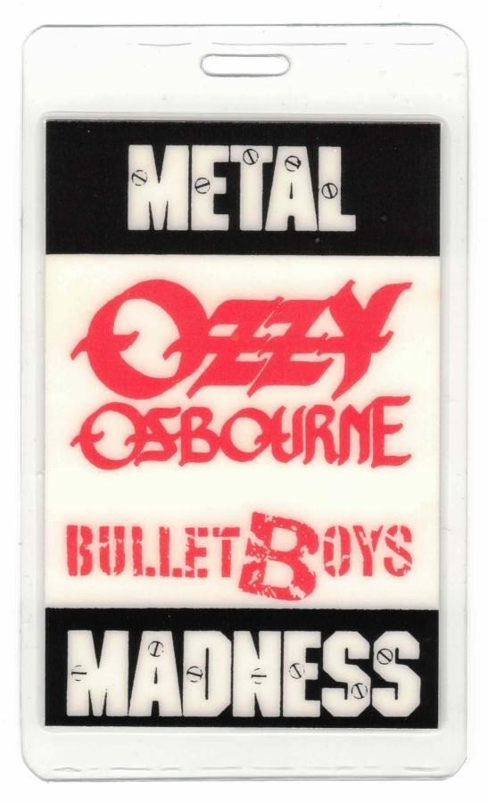 Metal Madness. Ozzy Osbourne / Bullet Boys. 1989 Laminate Backstage Pass. OTTO