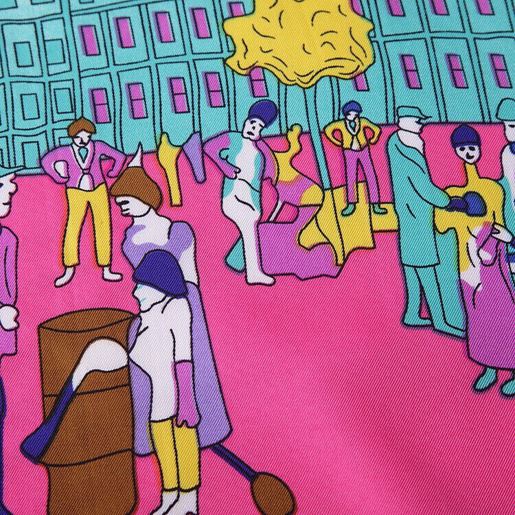 130*130cm stroll on the streets of Paris, 100% silk scarves +1 gift necklace #89