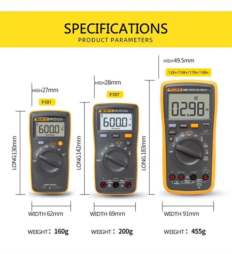 Fluke 17B+ Multimeter Digital Voltmeter Ammete Professional Electrical Testing