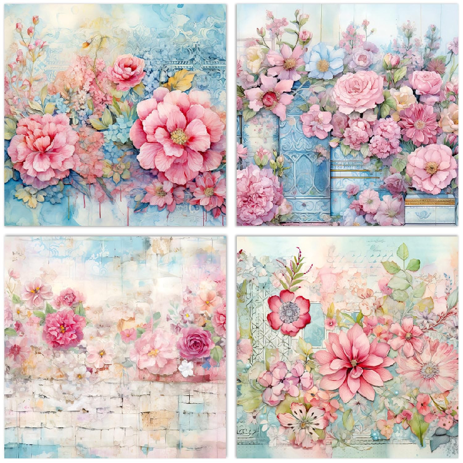 24 Sheets Floral Scrapbook Paper Pads 6X6 Single-Sided Flowers Pattern Decorativ