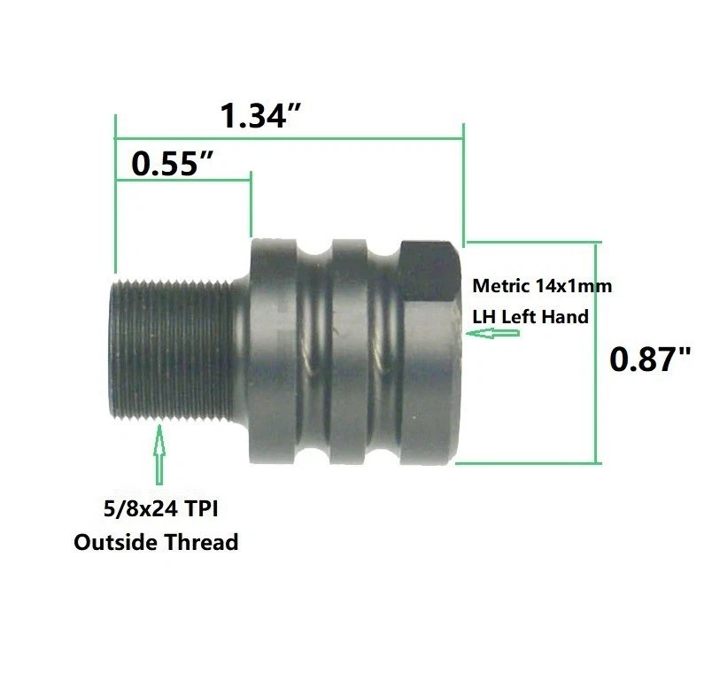 14x1 LH Thread Convert To 5/8X24 Outside Thread TPI Muzzle Brake Adapter