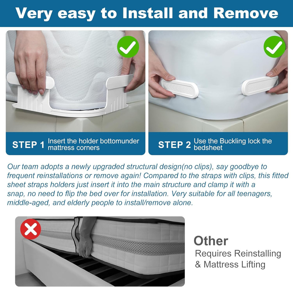 Universal Bed Sheet Holders - Upgraded Straps for Secure Fitting