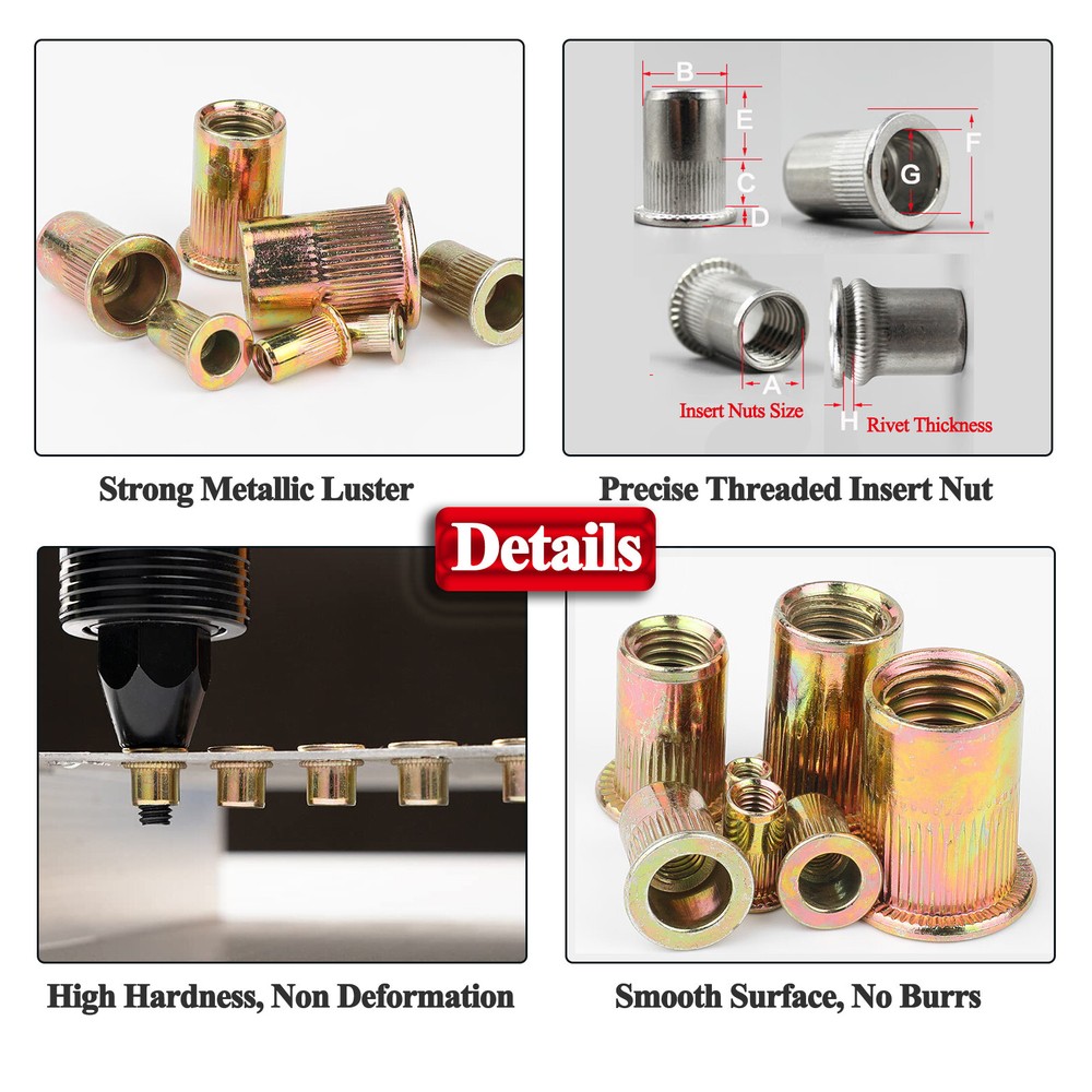 830PC Metric Rivet Nut Kit For Rivnut Tool Nut Setter Thread Setting Nutsert Gun