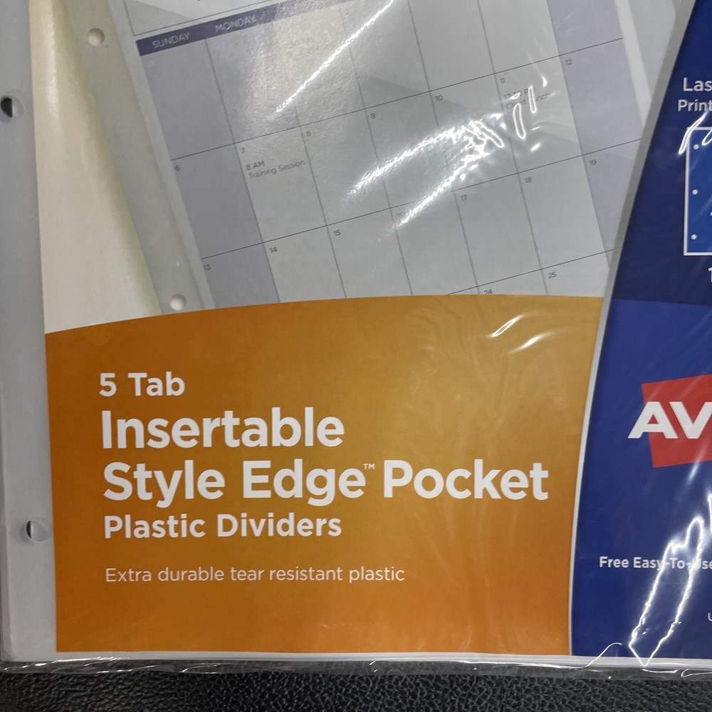 (3) Avery Plastic 5-Tab Binder Dividers with Pockets, Style Edge Insertable