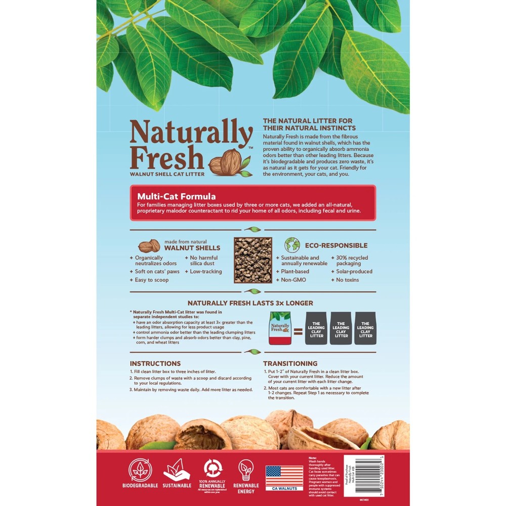 Naturally Fresh Walnut-Based Quick Clumping Multi-Cat Litter 26 lb. Bag.