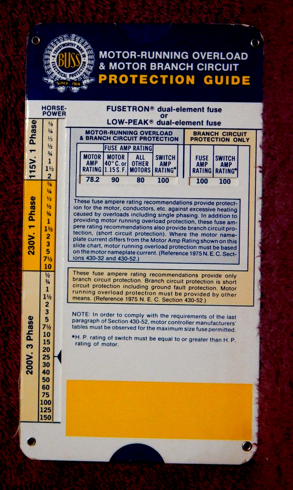 BUSS Motor Running Overload Prtection Guide 1975