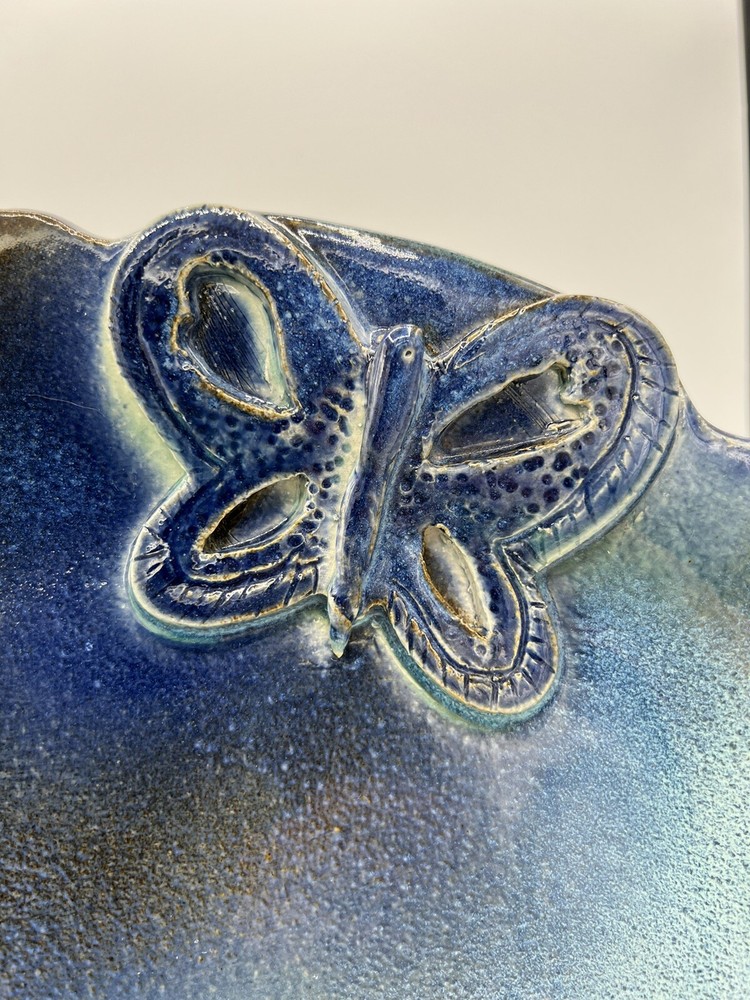 Dee Isenhour Art Pottery Serving Platter With Applied Butterfly Signed