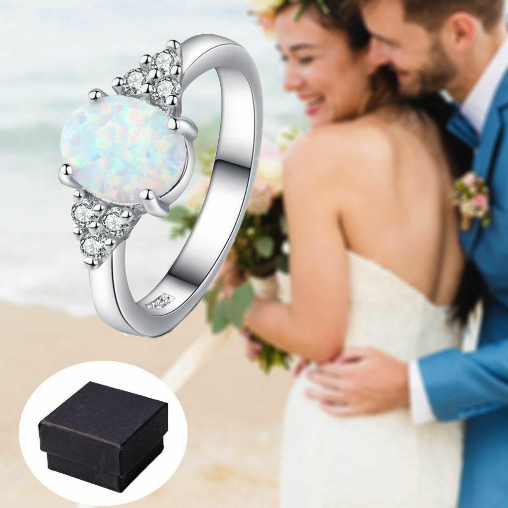 Silver Fire Opal Ring in 925 Sterling Gemstone Jewelry Ring Size 6 -10 Hot