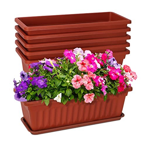 6 Packs Window Box Planter, 17 Inches Flower Window Box Rectangular Brick Red