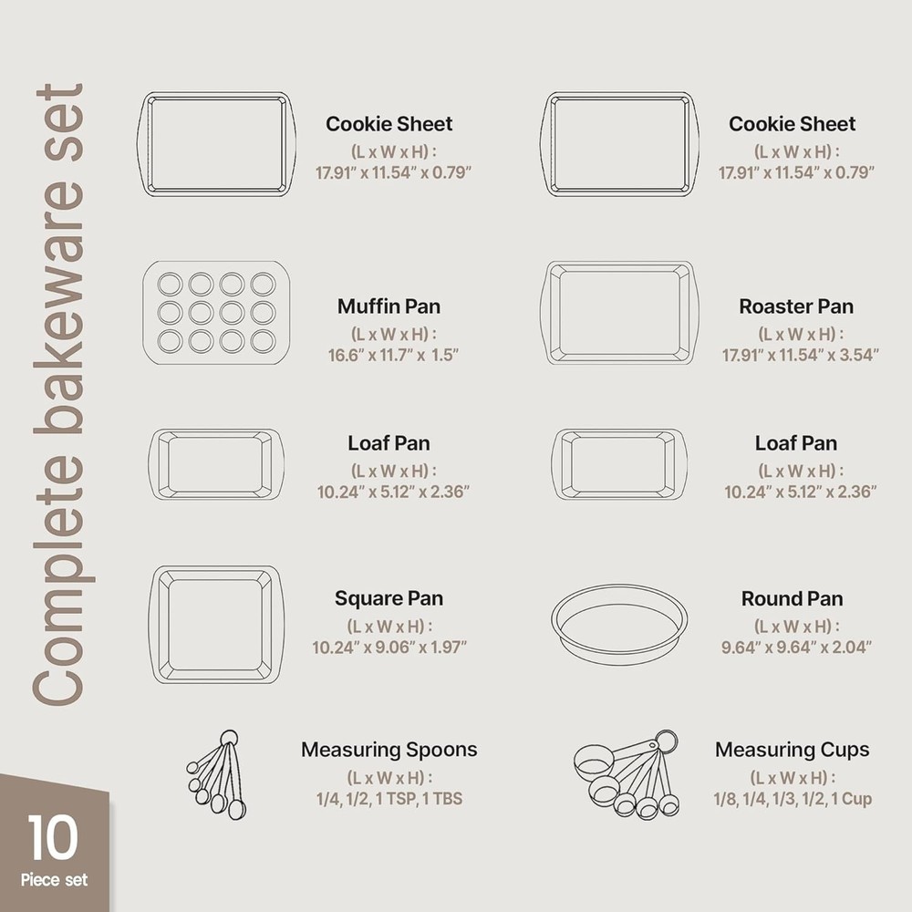 10-Piece Bakeware Sets Nonstick Carbon Steel Baking Sheet & Pans Stackable New
