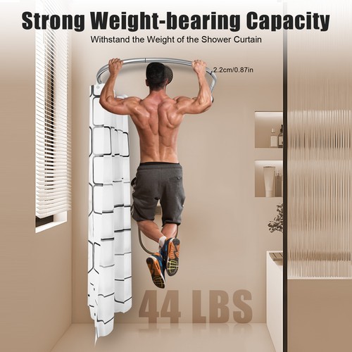 Stainless Steel U Shaped Shower Curtain Rod Adjustable w/ 9.8ft*6.6ft Curtain