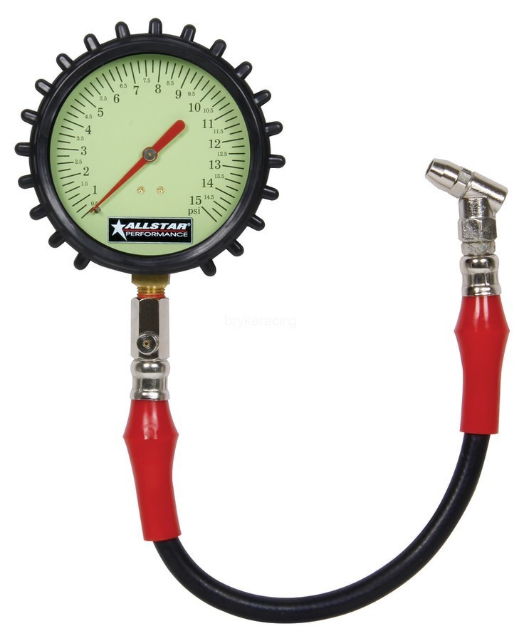 Tire Air Pressure Gauge Large 4" 4 inch glow in the Dark 0-15 psi IMCA USMTS UMP