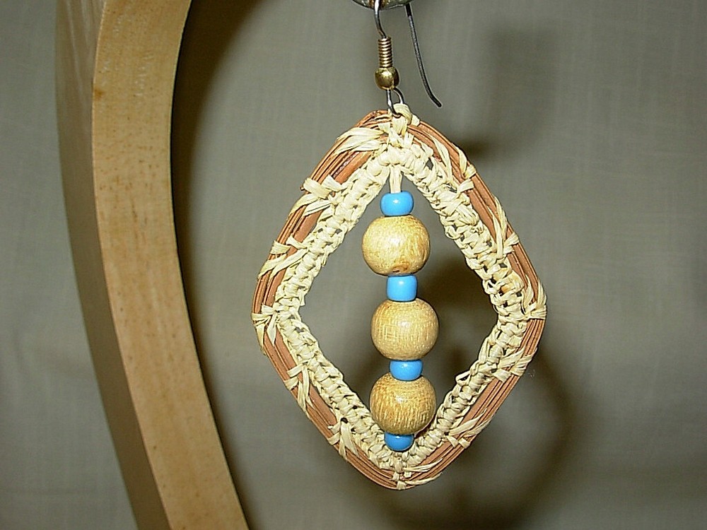 Handcrafted Pine Needle Raffia Drop Dangle Pierced Earrings 2 1/4"