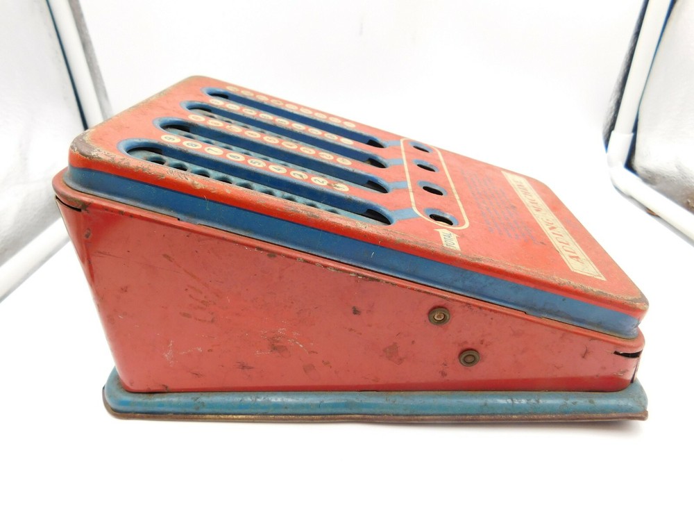 OLD 1940's Vintage Metal Tin Wolverine Adding Machine Hand Pull Dial Calculator