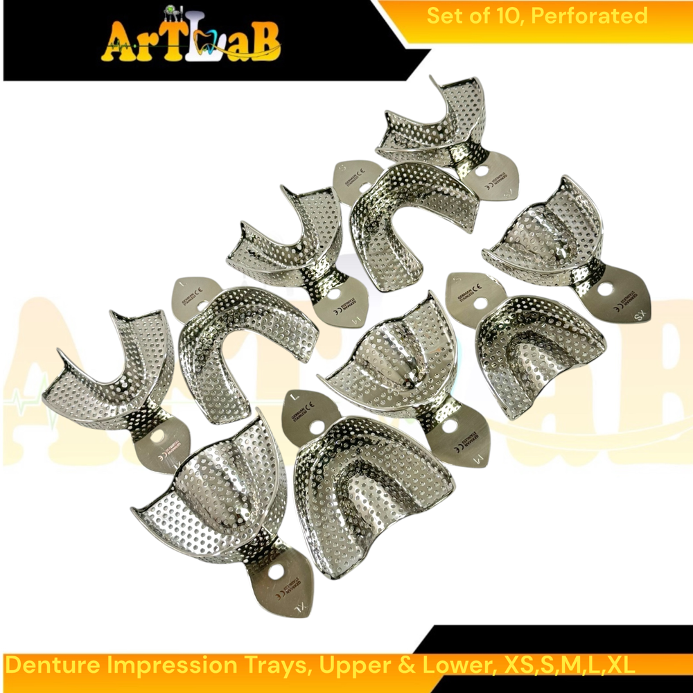German Stainless Perforated Denture Impression Trays, Upper + Lower (10PK)