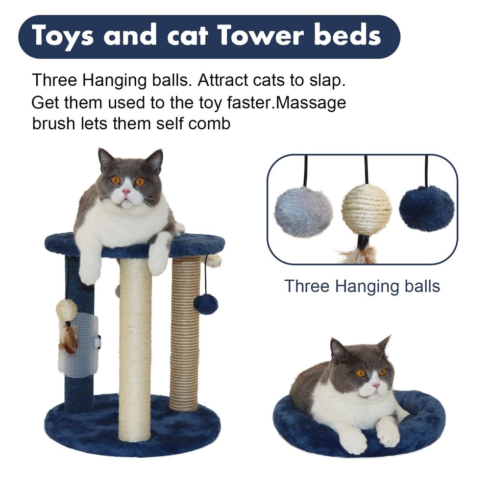 MECOOL Cat Scratching Post Tree with Tower Soft Bed.Natural Quality Sisal Car...