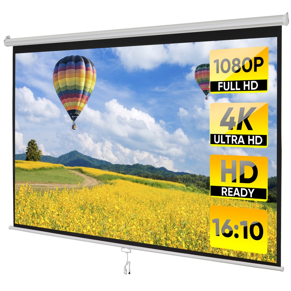 Movie Projector Screen Pull Down 16:10 Foldable Wall Mount HD Projection Screen