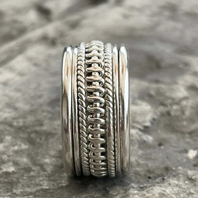Handmade Spinner Ring Solid 925 Sterling Silver Meditation RingAll Size Ring R95