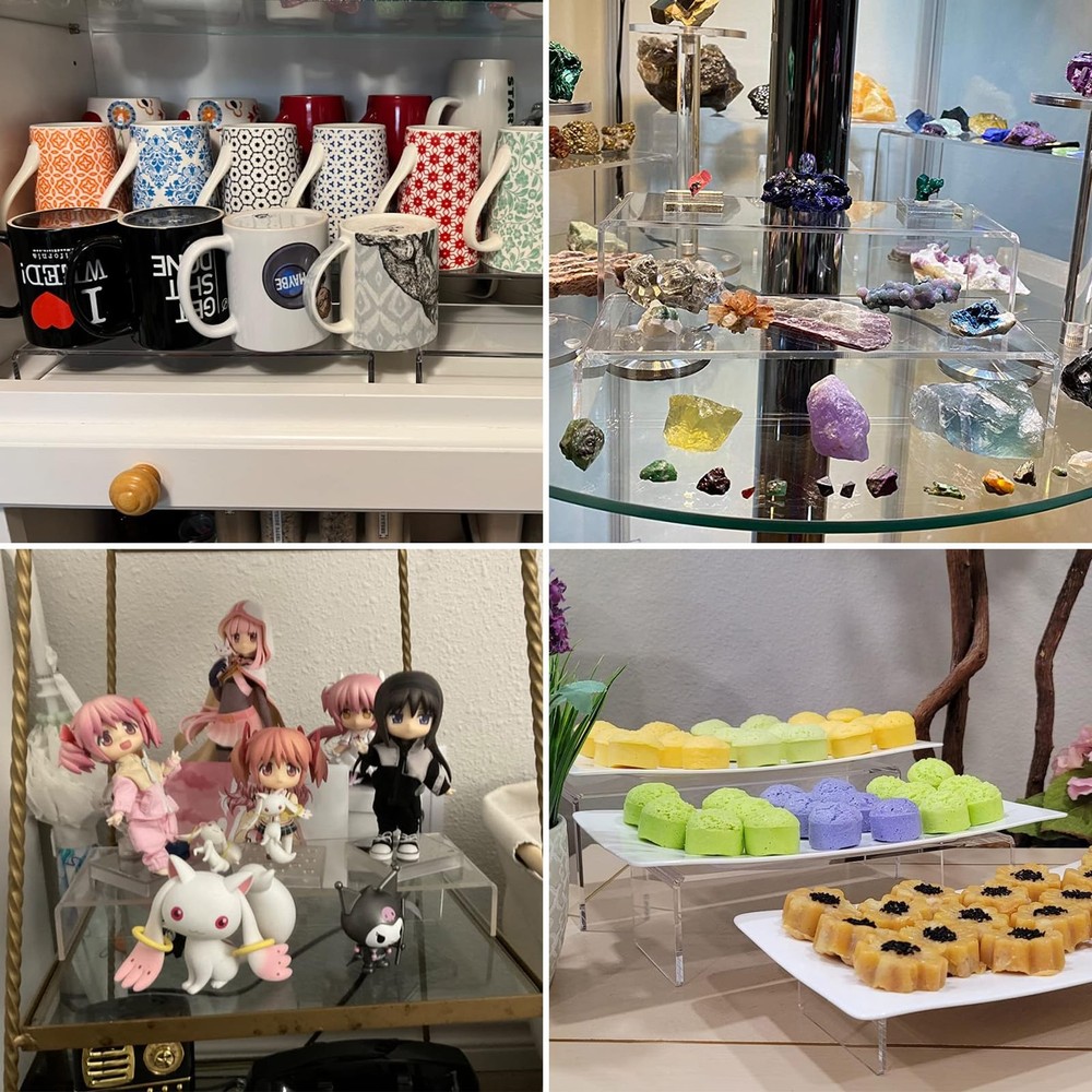 Acrylic Display Risers, 8 Pieces Clear Rectangular Tabletop Display Stand for...