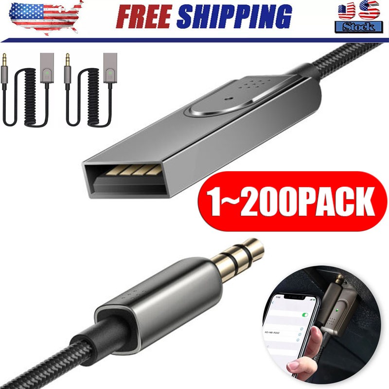 USA Aux to Bluetooth 5.1 Adapter 3.5mm Bluetooth Receiver Microphone for Car Lot