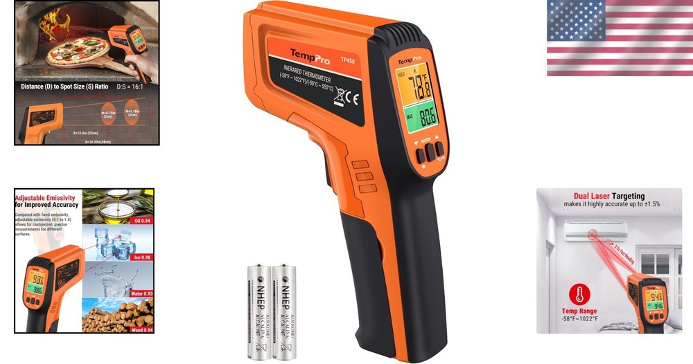 Versatile Laser Thermometer Gun - Temp Range -58 to 1022℉