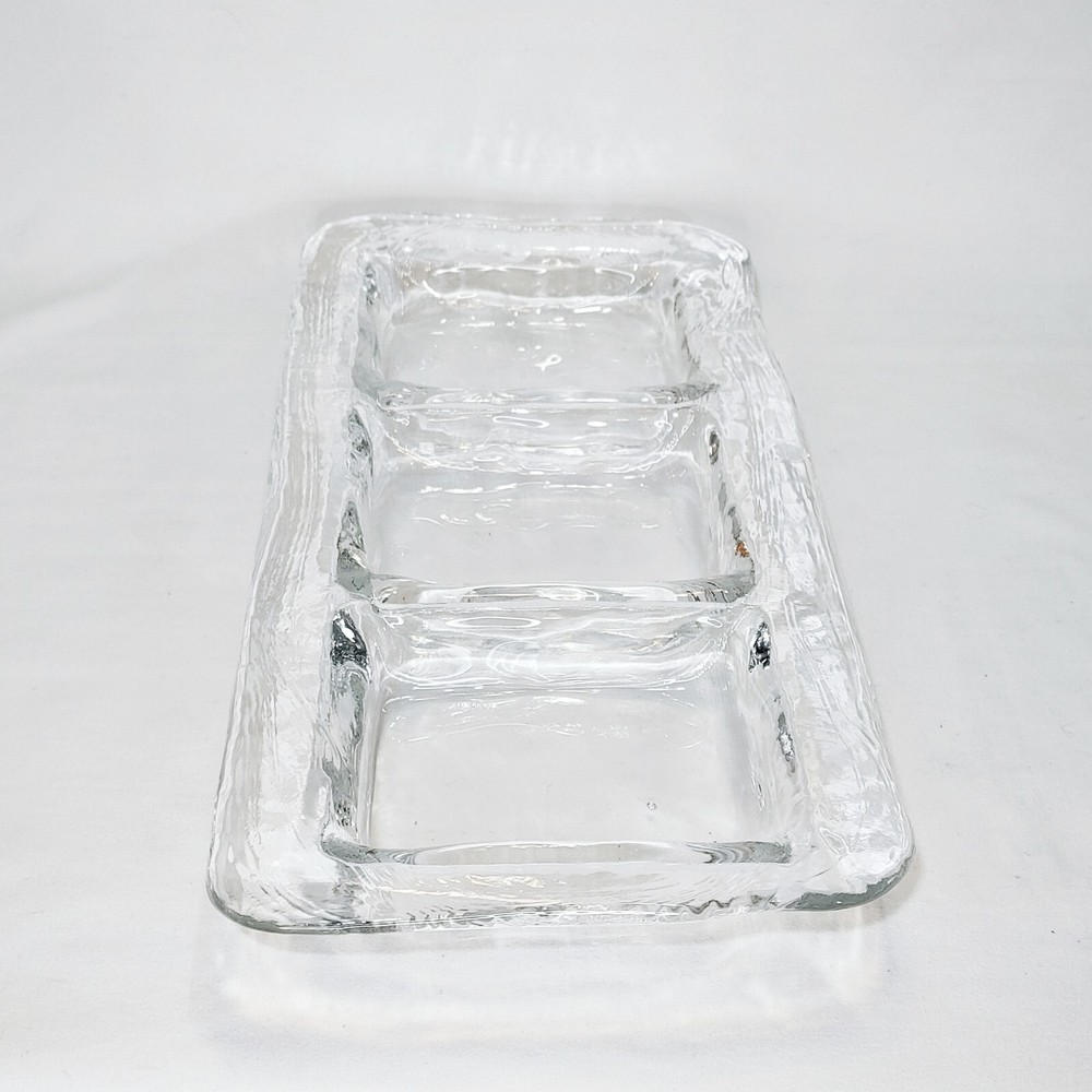 Recycled Glass Divided Tray 3 Compartments Rectangle Clear Pebbled Texture