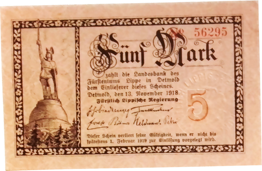 1918 Germany LIPPE 5 MARK banknote UNCIRCULATED