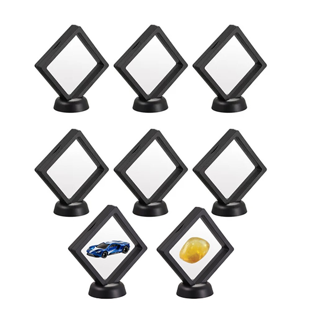 XL 8Pcs 3D Floating Frame, Clear Film Jewelry Storage, Coin Display Case Stand