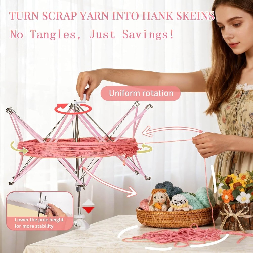 Yarn Winder and Swift Combo, Efficient 3.5 OZ Yarn Cake Maker, Adjustable Ang...
