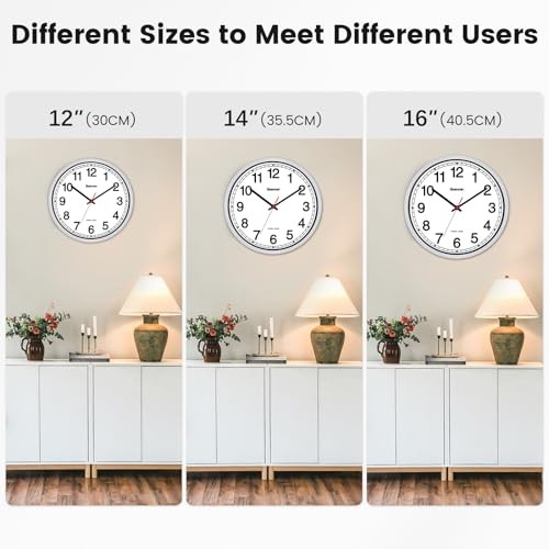 Atomic Wall Clock - Self-Setting Analog Clock with Automatic 16 Inch Silver