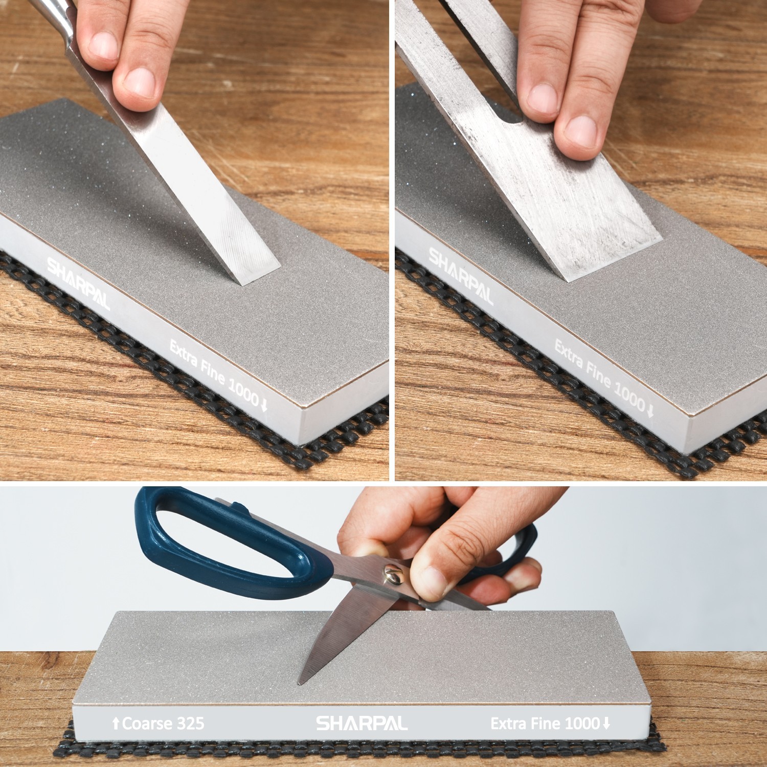 SHARPAL 8" x 3"Dual-Grit Diamond Sharpening Stone with Anti-Slip Pad&Angle Guide