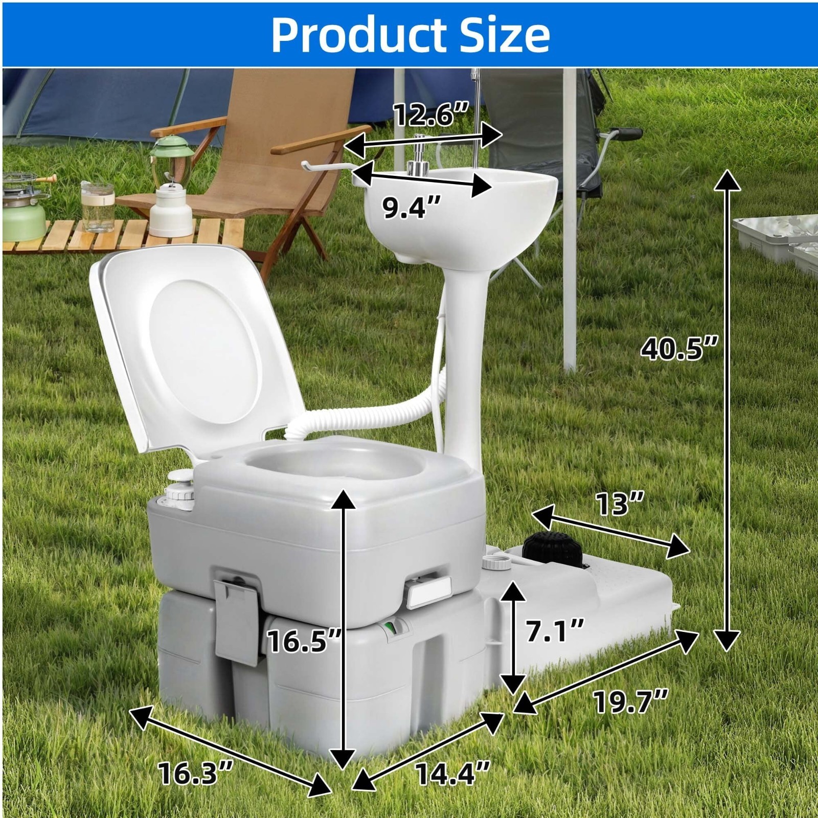 5.3GAL Portable RV Toilet + 17L Camping Sink Hand Wash Basin Station for Outdoor