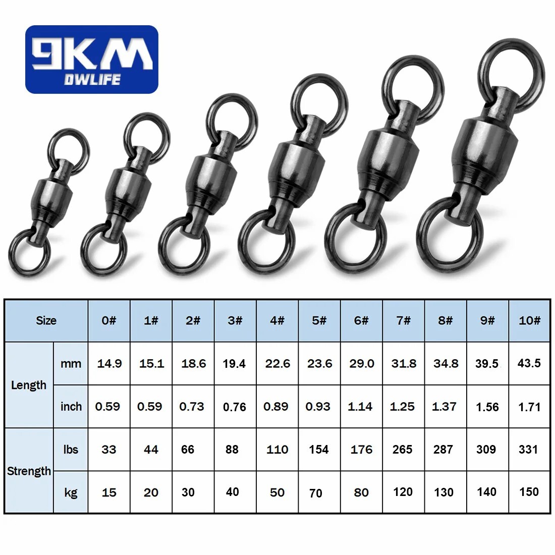 Black Fishing Ball Bearing Swivel Solid Rings Stainless 0/1/2/3/4/5/6/7/8/9/10#