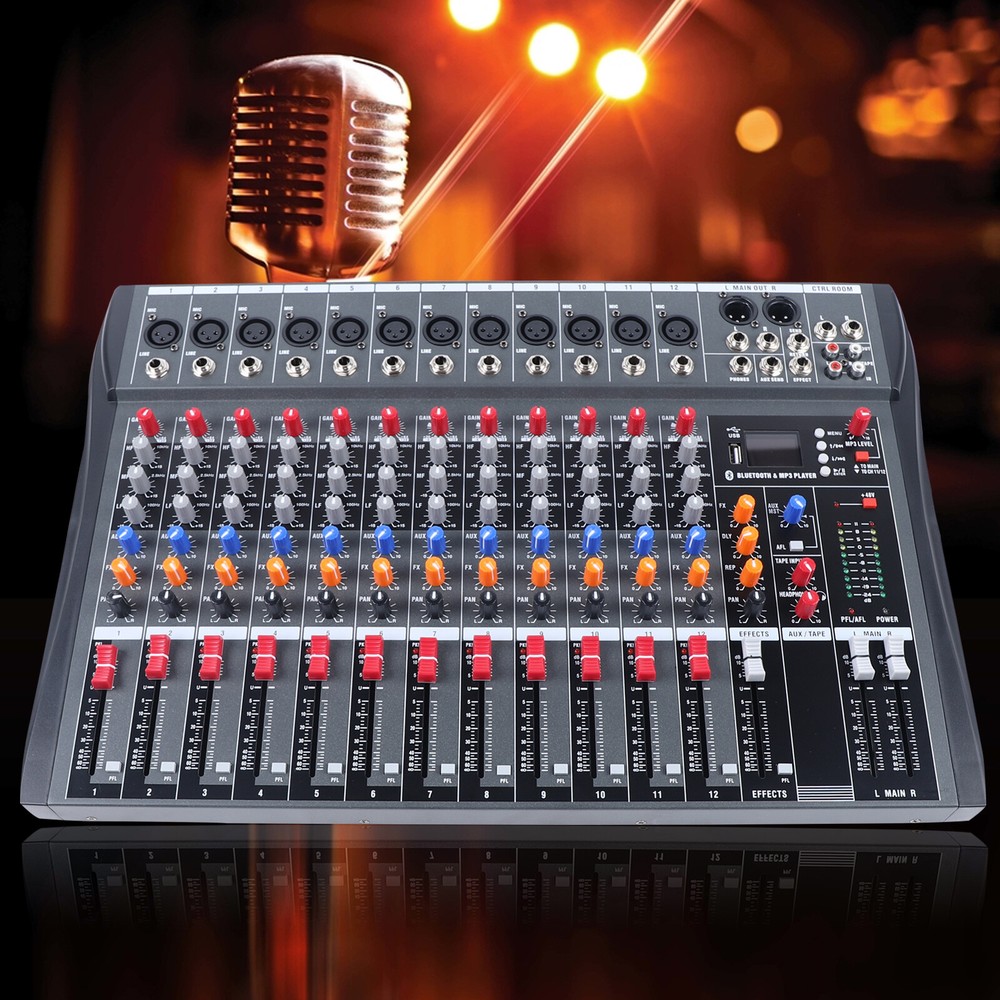 12 Channel USB Audio Mixer Bluetooth DJ Sound Mixing Console Amplifier Studio