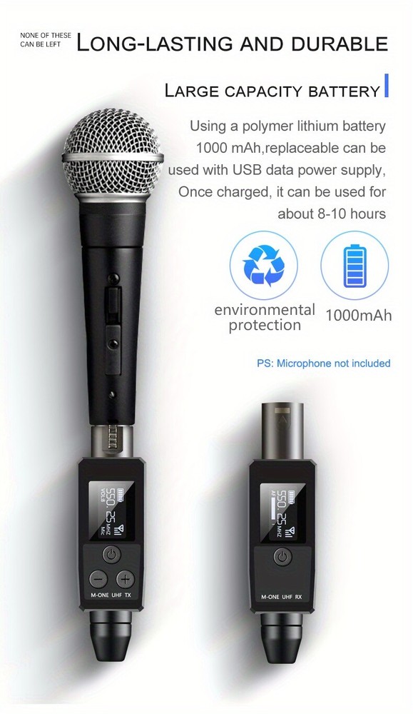 UHF Wireless XLR Transmitter and Receiver Plug-On Wireless Microphone System for