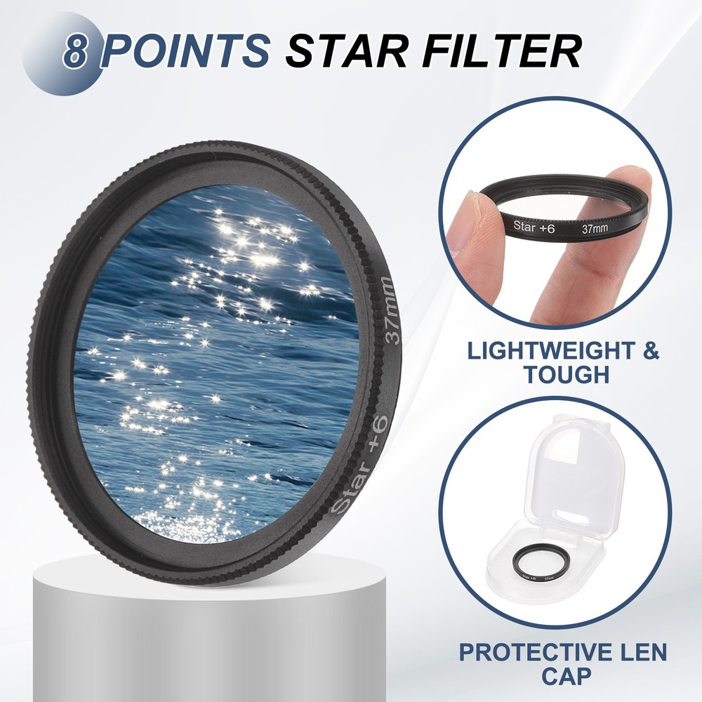 37mm Star Filter 8 Points Starburst Len Filter Variable Twinkle Effect Black