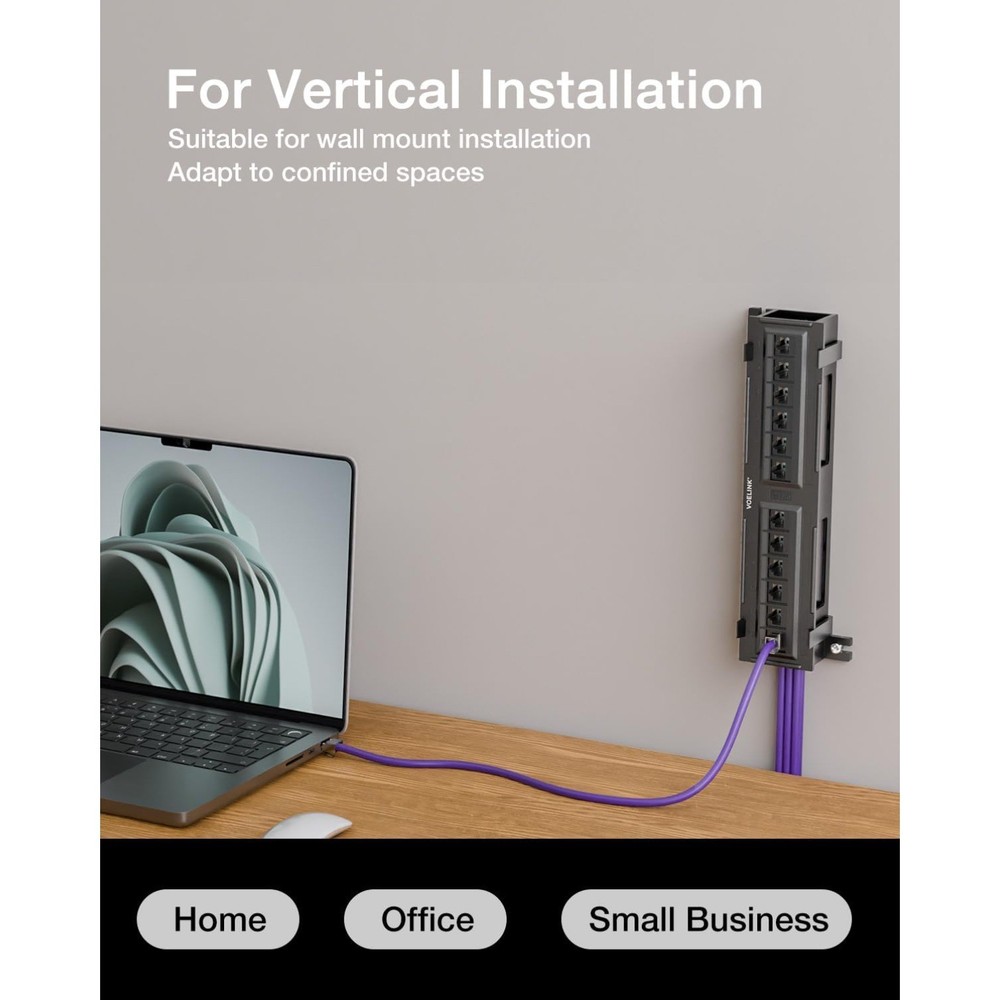 12-Port Cat6 Patch Panel 1000 Mbps,Network Panel UTP with Wall Mount 89D Bracket