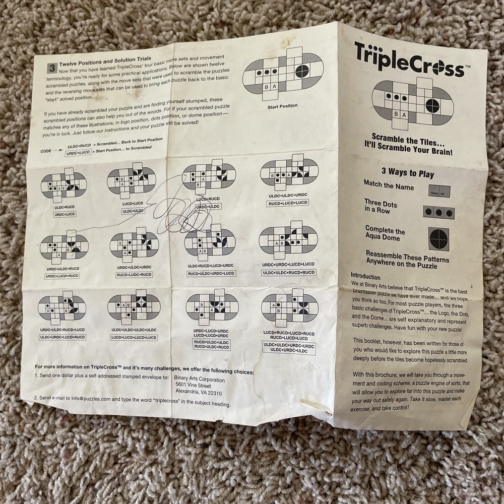 VINTAGE Triple Cross Puzzle Game COMPLETE Binary Arts 1995 Challenges Puzzles