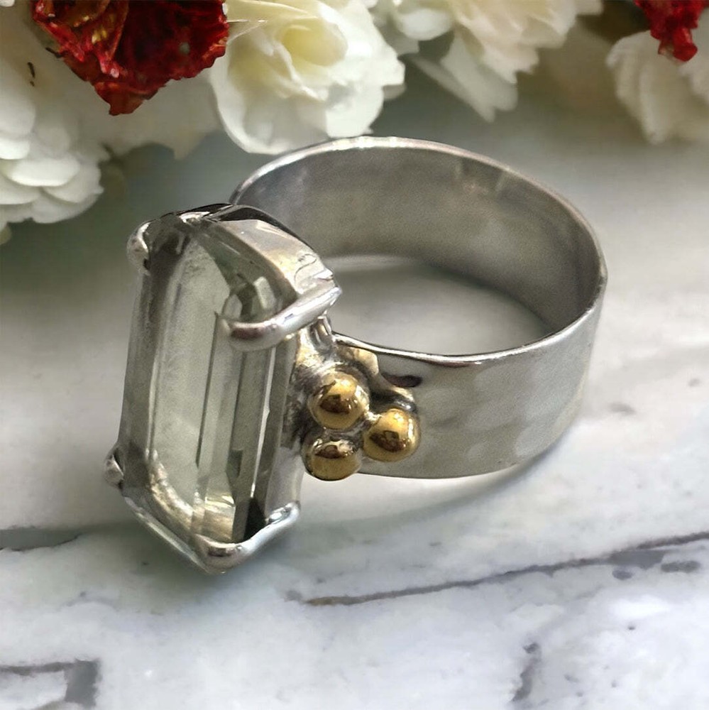 Green Amethyst 925 Sterling Silver Brass Ring
