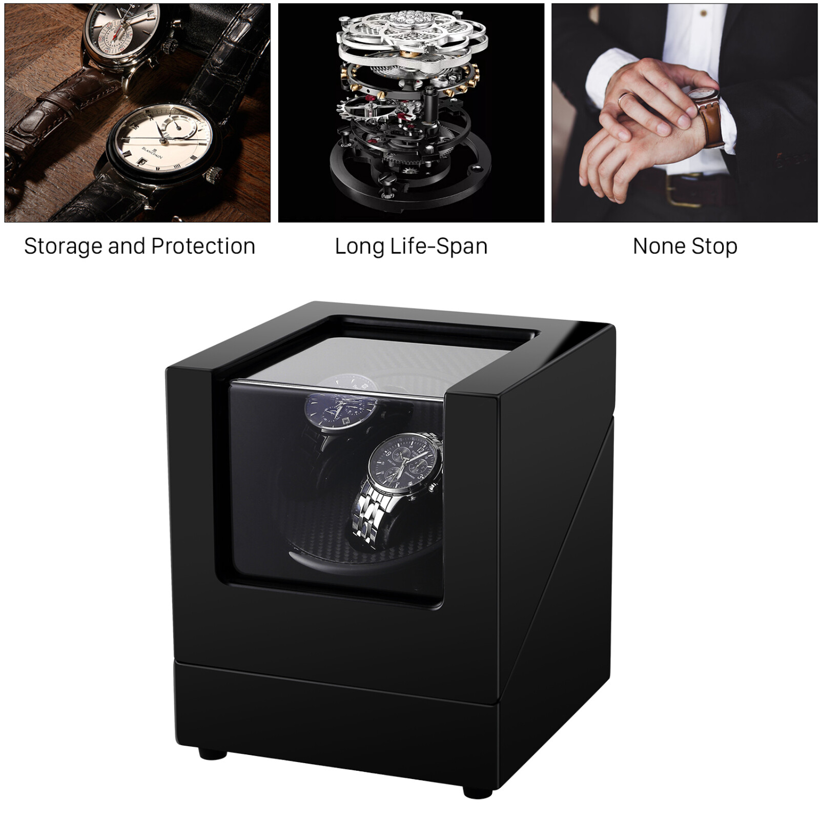 Watch Winder Case Display Double Automatic MDF Wood Watch Organizer Box Gifts US