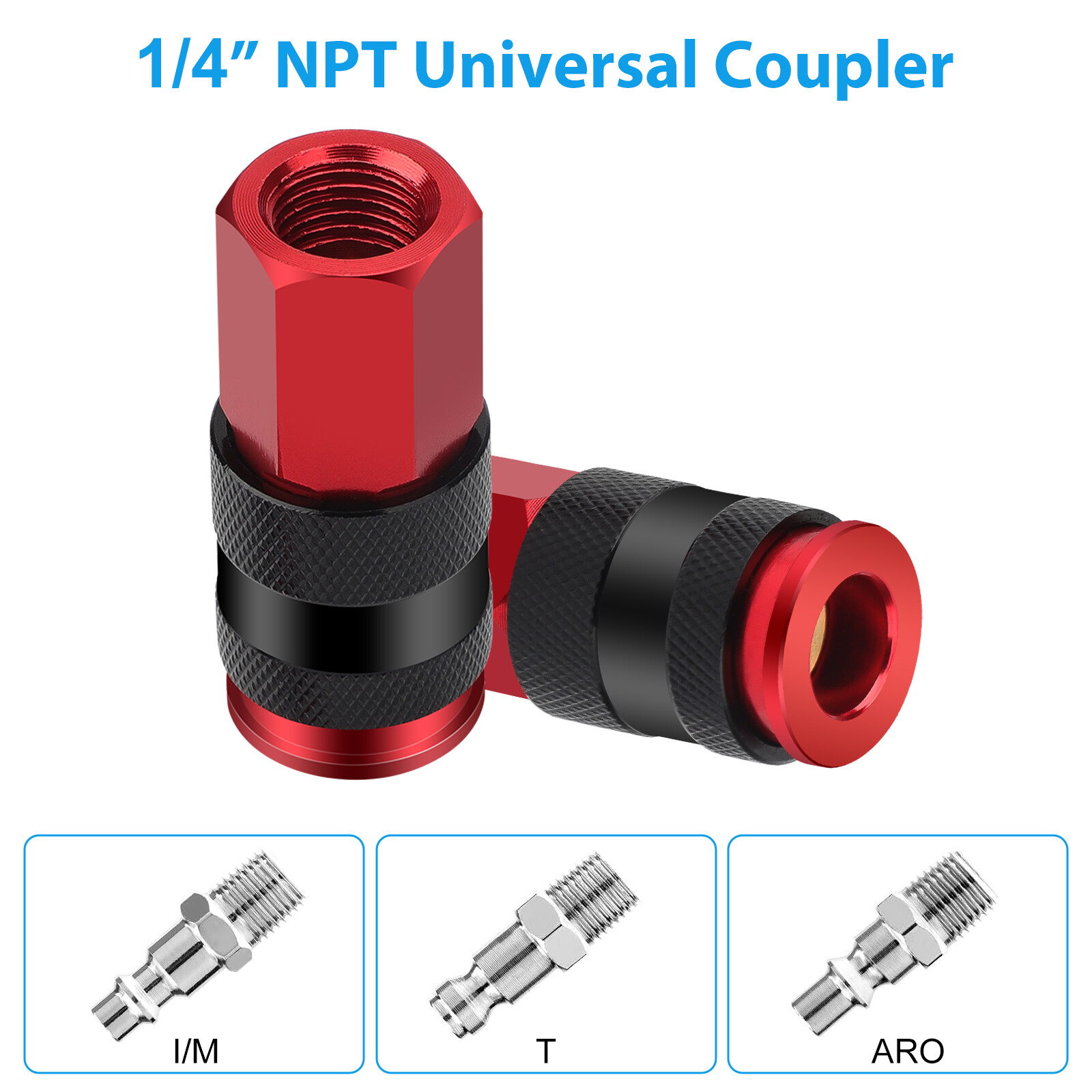 14pcs Air Hose Fittings, 1/4" NPT Quick Connect Air Coupler and Plug Kit Red