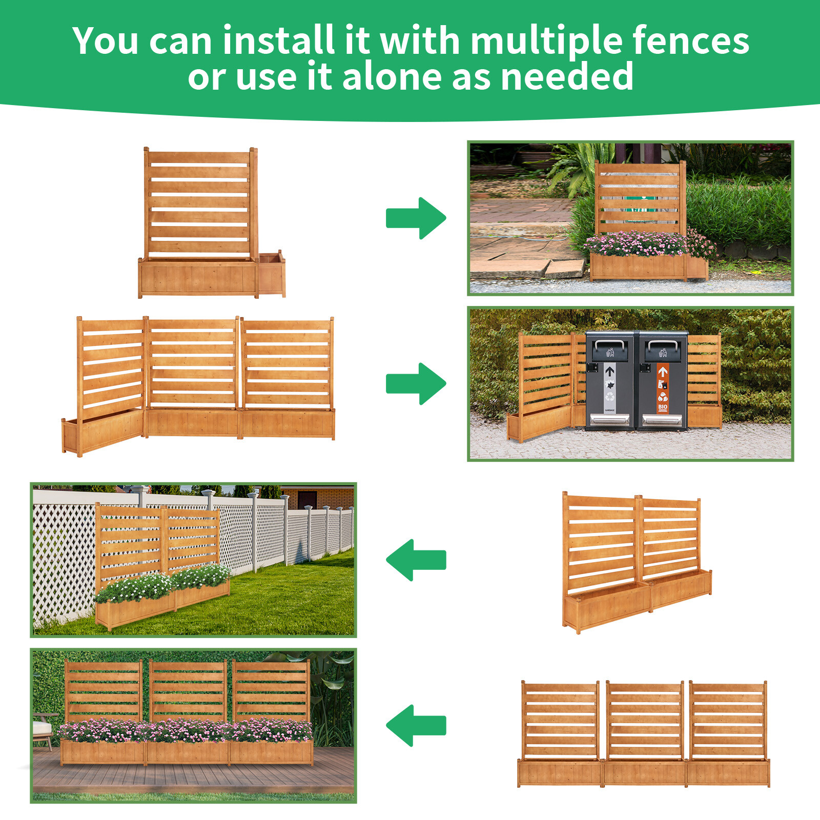 SLSY 2-Panel 36"Wx45"H Air Conditioner Fence Privacy Screen With 2 Planter Box